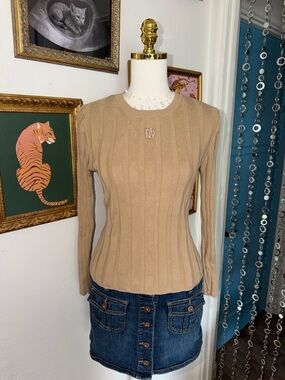 Vintage Y2K DKNY Ribbed Long-Sleeve Knit Top
